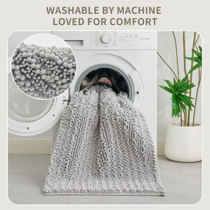 Silver Toilet Rugs U Shaped Washable, 24x24 Contour Bath Rugs for Toilet, Luxury Ultra Soft Chenille U-Shaped Toilet Rug, Non Slip Absorbent Machine Washable Bathroom Mat for Toile