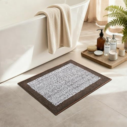 Bathroom Rugs 24x17 Non Slip Washable, Soft Absorbent Bath Mat Brown