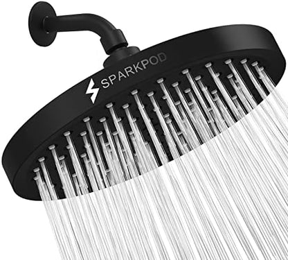 SparkPod Rain Shower Head, 8 Inch Round, Midnight Black Matte Finish