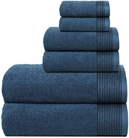 Belizzi Home 100% Cotton Ultra Soft 6 Pack Towel Set, Contains 2 Bath Towels 28x55 inchs, 2 Hand Towels 16x24 inchs & 2 Washcloths 12x12 inchs, Compact Lightweight & Highly Absorbant - Mineral Blue