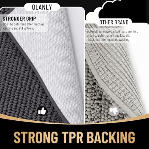 OLANLY Thick Chenille Large Bathroom Rugs Mats 59x35, Dark Grey