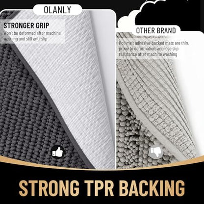 OLANLY Thick Chenille Large Bathroom Rugs Mats 59x35, Dark Grey