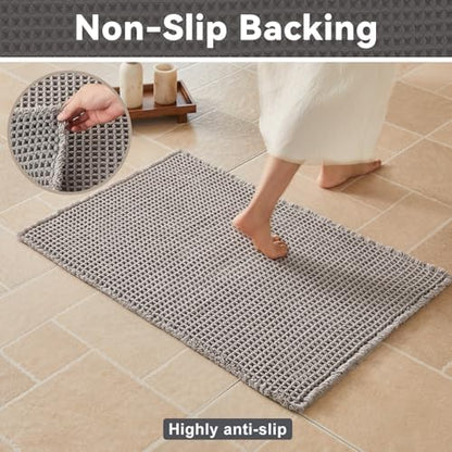 Triohero Waffle Runner Rug Bathroom, Long Boho Bath Mat, 24x60 Light Grey