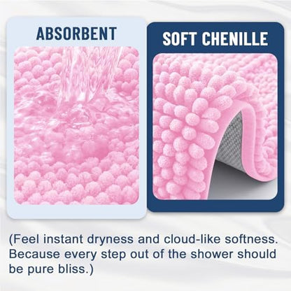 Grandaily Chenille Striped Bathroom Rugs 36x24, Extra Thick and Soft Absorbent Bath Mats, Rubber Backing, Plush Shaggy Shower Carpet, Machine Wash Dry, Bath Rug for Bathroom, Light Pink