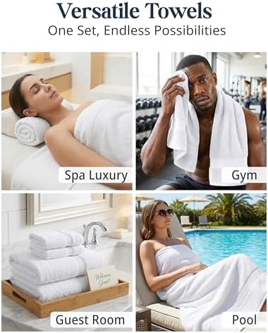 LANE LINEN Bath Towel Set 100% Cotton 24 Piece Soft Absorbent - White
