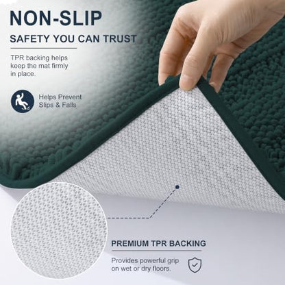 Smiry Thick Small Chenille Bathroom Rugs 24x16, Bath Mat, Blackish Green