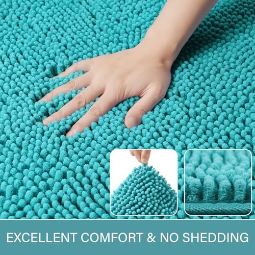 LOCHAS Luxury Bathroom Rug Shaggy Bath Mat 24 x 48 Inch, Teal Blue