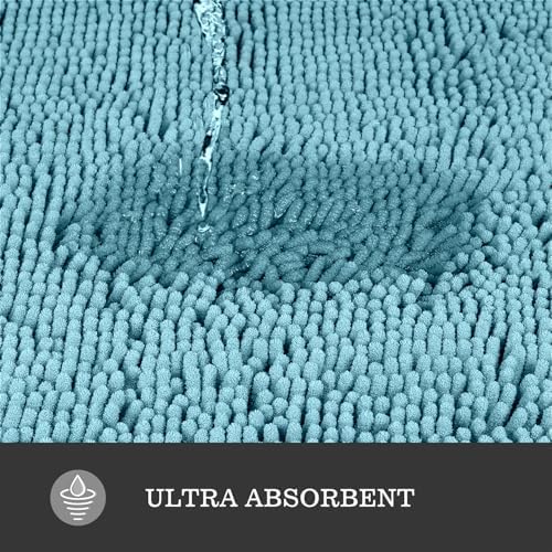 Yeaban Chenille Aqua Bathroom Rug 17"x24", Non-Slip Rubber Backing