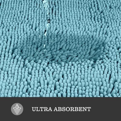 Yeaban Chenille Aqua Bathroom Rug 17"x24", Non-Slip Rubber Backing