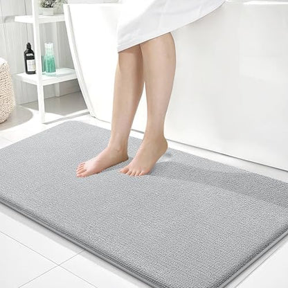 OLANLY Memory Foam Bathroom Runner Rugs 45x27, Absorbent Mat, Light Grey