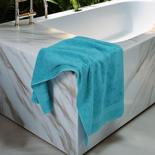 Commercial Bulk Pack of 12 Large Bath Towels – 100% Cotton Terry 24" x 50" – Ideal for Hotels, Salons, Gyms, Spas & Institutional Use – Teal Blue