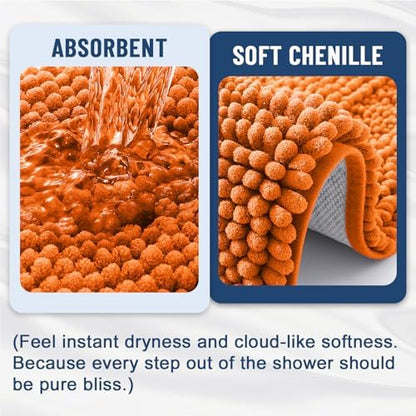 Grandaily Chenille Striped Bathroom Rugs 44x24, Extra Thick and Soft Absorbent Bath Mats, Rubber Backing, Plush Shaggy Shower Carpet, Machine Wash Dry, Bath Rug for Bathroom, Clay