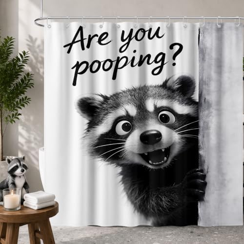 Funny Raccoon Shower Curtain Cute Animal, 70x72 Inchs