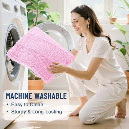 Grandaily Chenille Striped Bathroom Rugs 36x24, Extra Thick and Soft Absorbent Bath Mats, Rubber Backing, Plush Shaggy Shower Carpet, Machine Wash Dry, Bath Rug for Bathroom, Light Pink