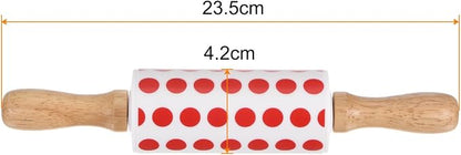 HARFINGTON Silicone Rolling Pins for Baking 9 Inch Wooden Handle Non Stick Rolling Pin Small Roller Playdough Rolling Pins for Dough Pizza Pastry Fondant Kitchen, Red White