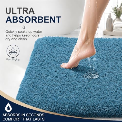 OLANLY Microfiber Small Bathroom Rugs 24x16, Soft Bath Mat, Peacock Blue
