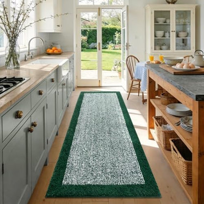 60x24 Bathroom Rugs Non Slip Washable, Soft Absorbent Bath Mat Dark Green