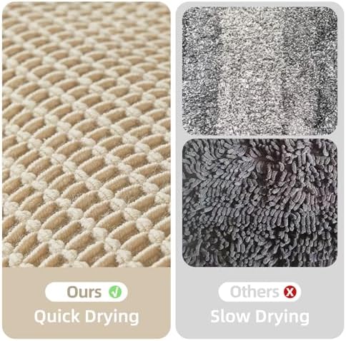TYUU Waffle Bath Mat, Boho Bathroom Rugs Non Slip, 36x24 Pale Beige