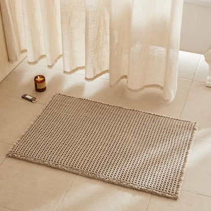 TYUU Waffle Bath Mat, Boho Bathroom Rugs Non Slip, 36x24 Beige
