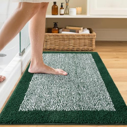 36x24 Bathroom Rugs Non Slip Washable, Soft Absorbent Bath Mat Dark Green