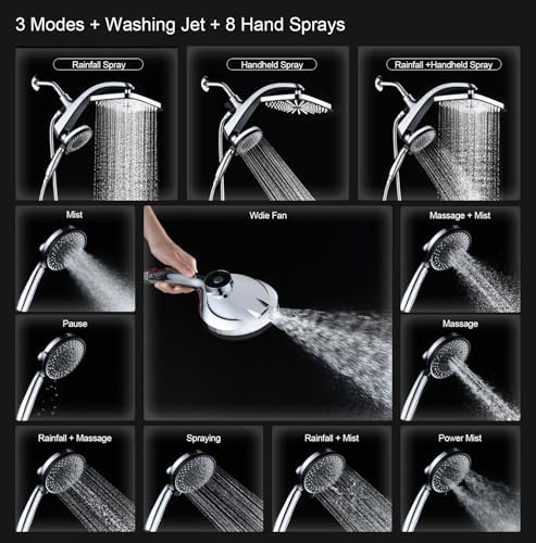Rain Shower Head with Handheld Showerhead, Chrome 1.8GPM 460311