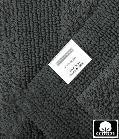 COTTON CRAFT 2 Pack Reversible Bath Mat Rug - Plush -17x24- Charcoal Grey