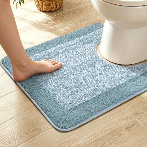 Toilet Rug U-Shaped 24x19 Washable Non Slip, Soft Bath Mat Dusty Blue