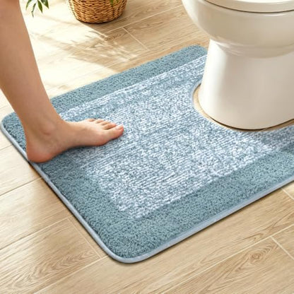 Toilet Rug U-Shaped 24x19 Washable Non Slip, Soft Bath Mat Dusty Blue