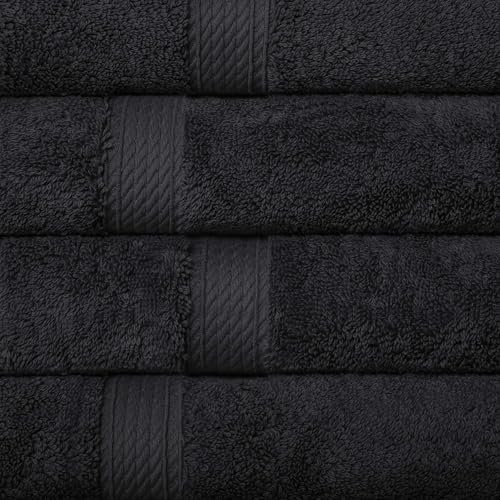 SUPERIOR Egyptian Cotton Plush & Absorbent, Hand Towel Set of 4, Black