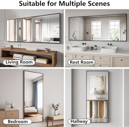 Koonmi Bathroom Mirror 30x71 Matte Black Bathroom Wall-Mounted Mirrors, Modern Rectangle Vanity Mirror, HD Tempered Glass, Aluminum Alloy Frame Allow to Hang Horizontally or Vertically