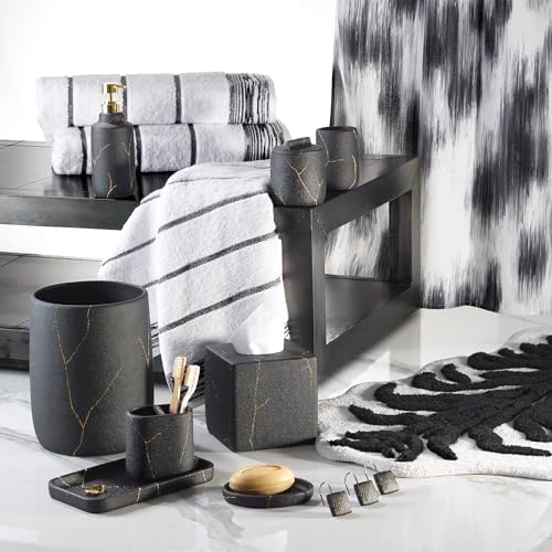 Nicole Miller - Hand Towels, Soft & Absorbent Cotton, Dorm Room Essentials, Set of 2 (Sydney Collection, White/Black)