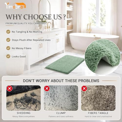 Yimobra Fluffy Plush Bath Rug, Super Shaggy Soft Comfortable Non Slip, Water Absorbent Microfiber Bath Mat, Dries Quickly, Machine Washable Thick Bathroom Rugs for Shower, 44" X 24", Pure Light Green