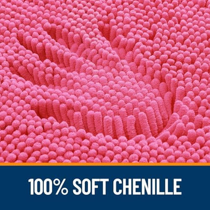 OLANLY Chenille Bathroom Rugs Mats Sets 2 Piece, 36"x24"+24"x20", Hot Pink