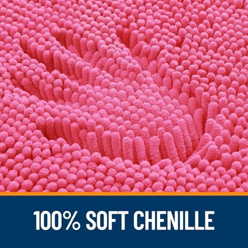 OLANLY Chenille Bathroom Rugs Mats Sets 2 Piece, 24"x16"+24"x20", Hot Pink