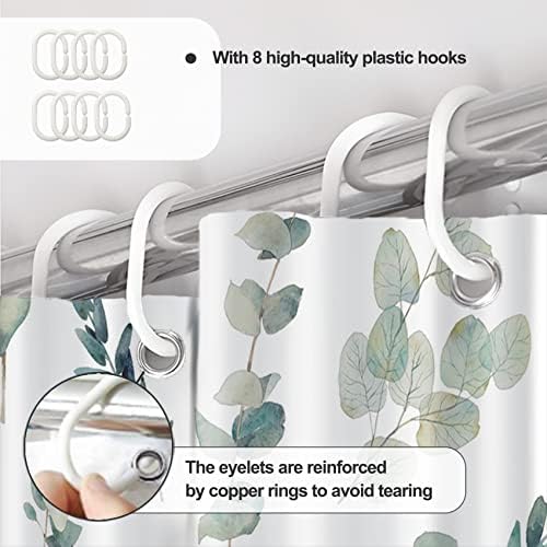 AWERT Shower Curtain Green Plants for Bathroom Waterproof Quick-Drying Eucalyptus Leaves Shower Curtain Set with Hooks 48x72 Inch