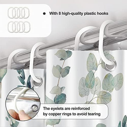 AWERT Shower Curtain Green Plants for Bathroom Waterproof Quick-Drying Eucalyptus Leaves Shower Curtain Set with Hooks 48x72 Inch