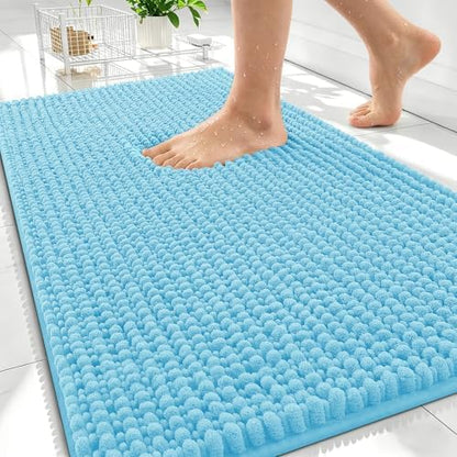 OLANLY Thick Chenille Absorbent Bathroom Rugs Mat 30x20, Sky Blue