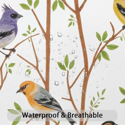 Moonslim Colorful Birds Shower Curtains, Woodland Green Leaves Trees Wildlife Vintage Spring Themed Shower Curtain Set, Fabric Bath Curtain for Bathroom Decor Waterproof Cloth with Hooks 72X84 Inch