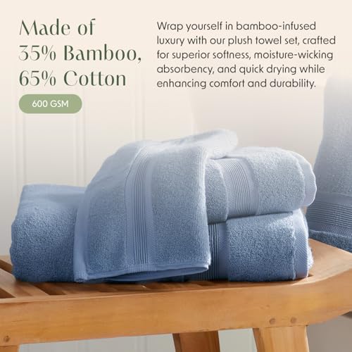 Springtree Home Luxury Bamboo Rayon Bath Towel Set | 6-Piece Set | Blue