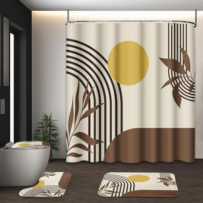 Boho Bathroom Sets with Shower Curtain and Rugs, 4 Pcs, Mid