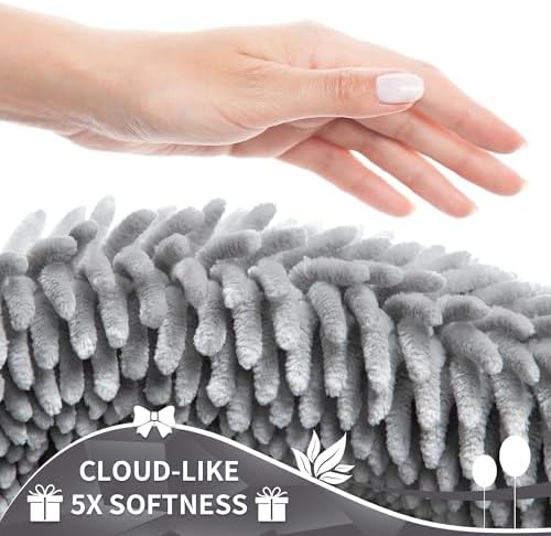 Yimobra Long Bathroom Rugs Runner 70x24 Inch, Extra Thick Soft Absorbent Chenille Bath Mat, Non Slip Machine Washable, Quick Dry Bath Rugs for Bathroom Floor, Tub and Shower, Light Grey