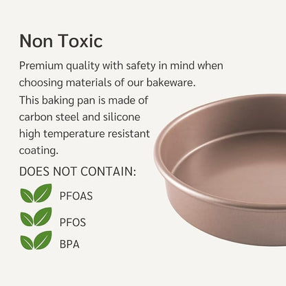 HAPPIELS 9in Raund Cake Pan 2-Pack Nonstick, PFOA & BPA Free | Quality Non Stick 9 inches Layer Circle Cake Pan 2 inches Deep | Best 9in Baking Pan Nontoxic | 9inch 9inches Cake Pans Set