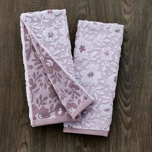 SKL Home Floral Hand Towel Set-2pc, 100% Cotton Jacquard, Lavender