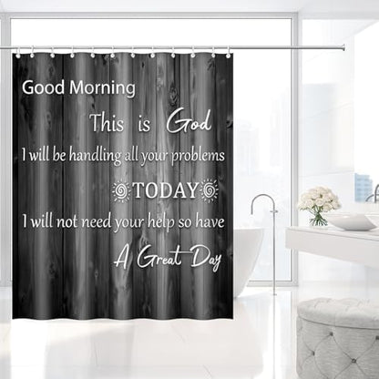 Good Morning This Is God Rustic Wood Shower Curtain with Hooks 72 x 72 Inch