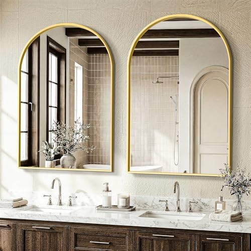 AMOISE Arched Bathroom Mirror for wall, 2 Pack 36"x24" Vanity Mirror, Gold