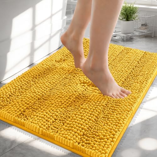 OLANLY Thick Small Bathroom Rugs 24x16, Chenille Bath Rugs, Golden Yellow