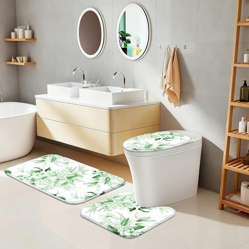 16 PCS Floral Shower Curtain Set with Rugs and 12 Hooks,Sage Green,72 x 72"
