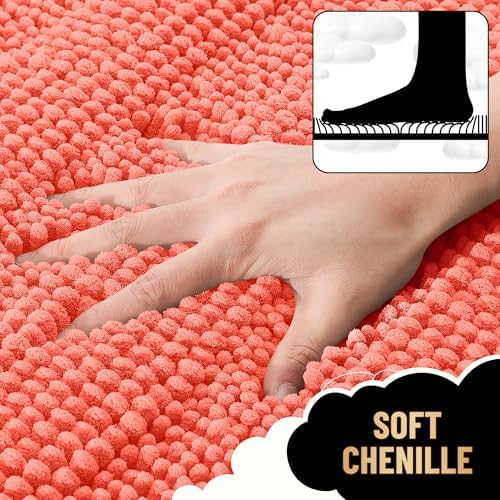 OLANLY Thick Bathroom Runner Rugs 59x20, Chenille Long Bath Rugs, Coral