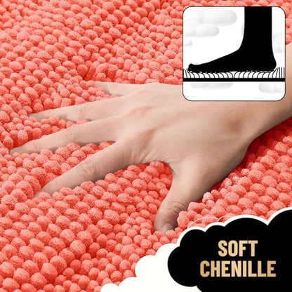 OLANLY Thick Bathroom Runner Rugs 59x20, Chenille Long Bath Rugs, Coral