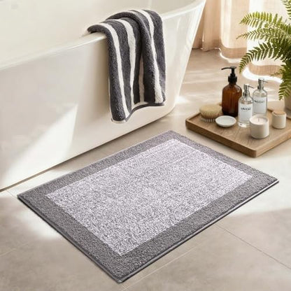 36x24 Bathroom Rugs Non Slip Washable, Soft Absorbent Bath Mat Light Grey